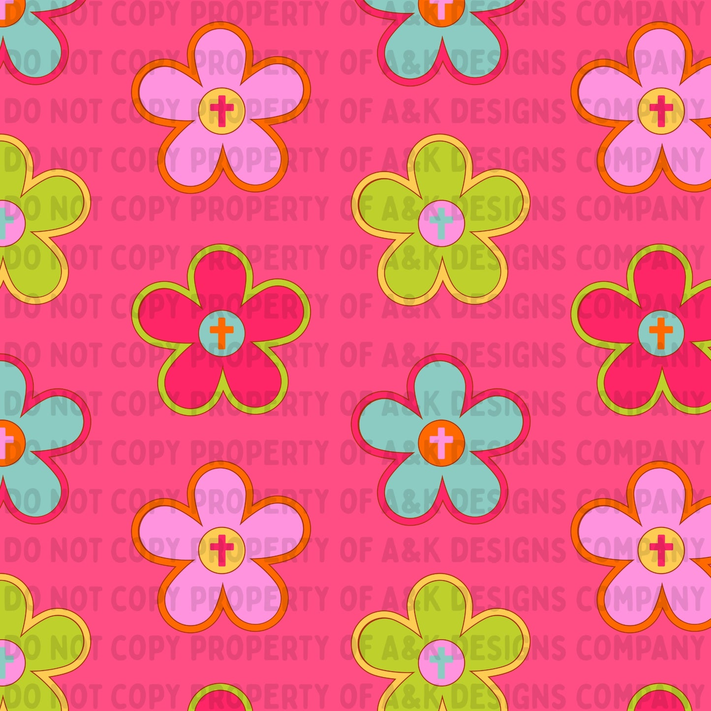 Neon Pink Daisies with Crosses