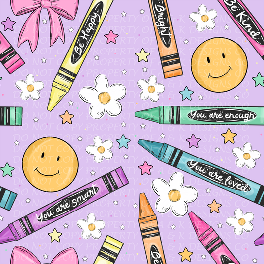 Back To School Purple Girly Crayons