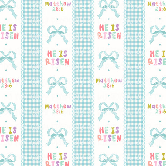 He Is Risen Blue Gingham