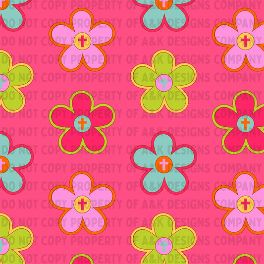 Neon Pink Daisies with Crosses